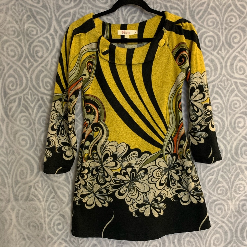 Aryeh 70s style mini dress with paisley print